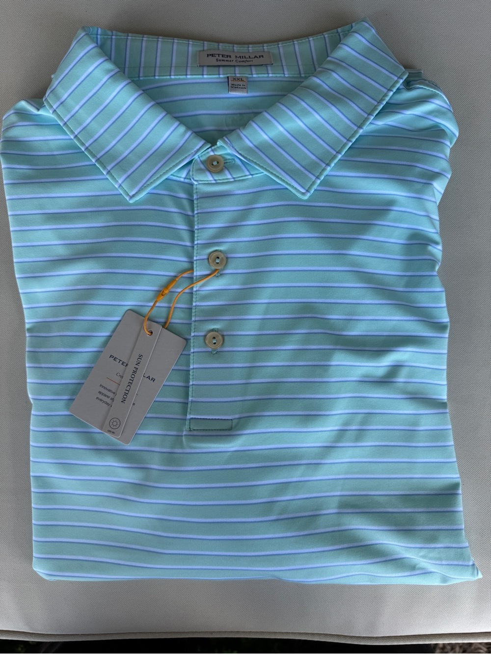 NEW Peter Millar “Schweppes” Men’s ' Mint & White Striped Polo